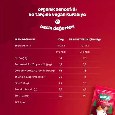 Humm OrganicOrganik Vegan Zencefilli ve Tarçınlı Kurabiye - 55g