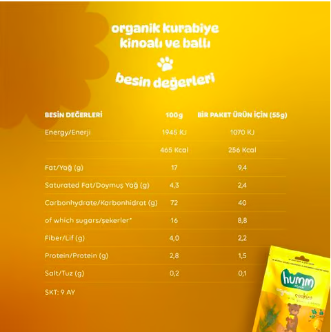 Humm OrganicOrganik Ballı ve Kinoalı Kurabiye - 55g