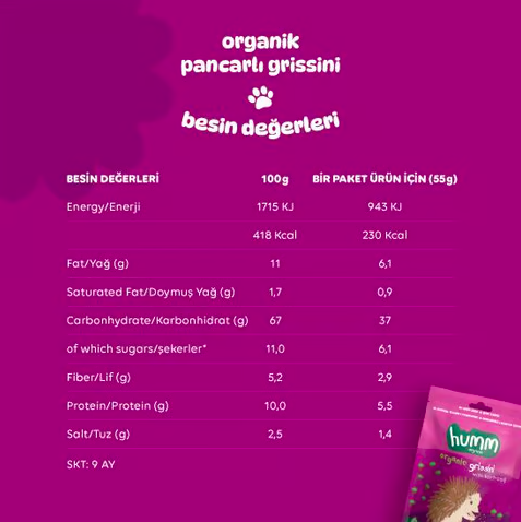 Humm OrganicOrganik Vegan Pancarlı Grissini - 55g