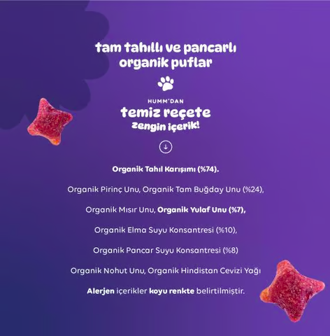 Humm OrganicOrganik Vegan Pancarlı ve Tam Tahıllı Puflar - 30g