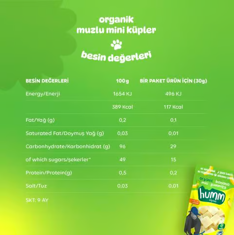 Humm OrganicOrganik Glutensiz Vegan Muzlu Mini Küpler - 30g