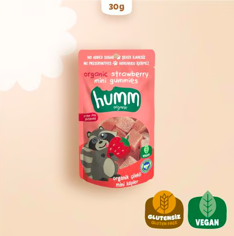 Humm OrganicOrganik Glutensiz Vegan Çilekli Mini Küpler - 30g